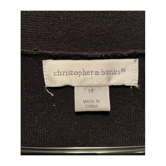 Christopher & Banks Black Open Cardigan w/Stitched White Flowers Medium - Picture 3 of 6